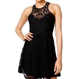 Material Girl Womens Juniors Lace Illusion Cocktail Dress Black L